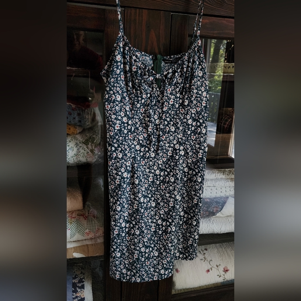 SHEIN Floral Spaghetti Strap Dress - Black and White